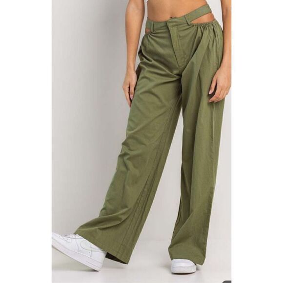 Olive green cut out pants - Picture 2 of 6